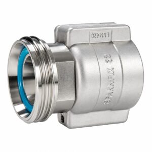 Racor de manguera RVX 38 SS en acero inoxidable con junta NBR azul